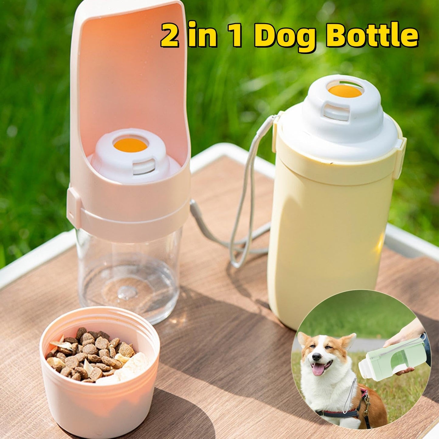 Aqusten Portable Dog Water Bottle 2-in-1 Travel Feeder Cup
