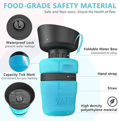 Aqusten Foldable Dog Water Bottle Travel Dispenser 520ml