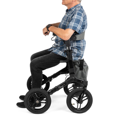 RANGER Aluminium Rollator with 12-Inch Pneumatic Wheels for Outdoor Use Black (Ireland)