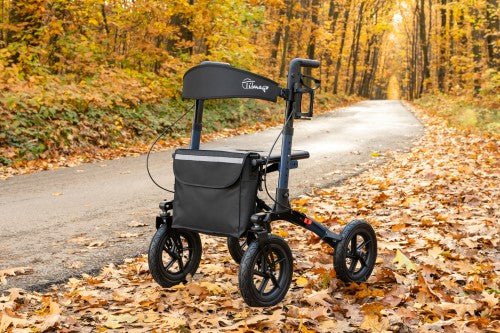 YOLA AIR Aluminium Rollator with 12" Pneumatic Wheels – Lightweight Foldable Walking Aid with Seat & Bag