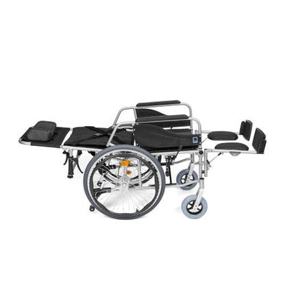 Aluminium Reclining Wheelchair – Adjustable Backrest, Leg Rests & Head Support – Lightweight, Foldable, Anti-Tip Design